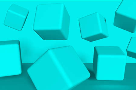 Flying figures in motion. Minimal geometric composition of squares. Abstract background. 3D renderingの写真素材
