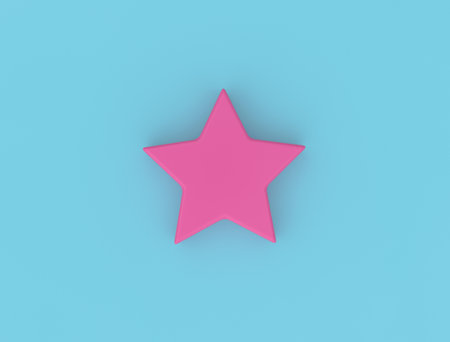 Colorful star on a colored background. Rating of a hotel, restaurant, mobile app or cafe. The status of the institution, hotel. Rating and evaluation concept. Minimal creative style. 3D rendering.の写真素材