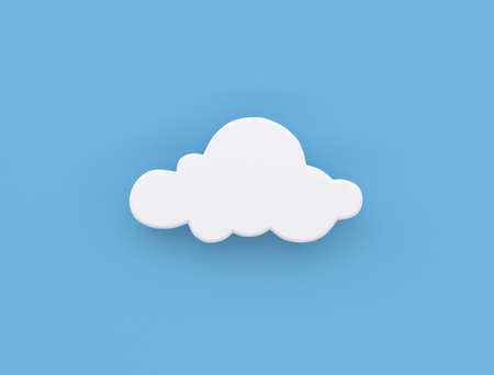 Cloud on a blue background. Simple geometric scene. White cloud icon. Top view, flat lay. 3d renderingの写真素材