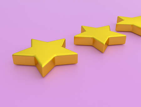Gold stars on a pink background close-up. The concept of appraisal of goods and services