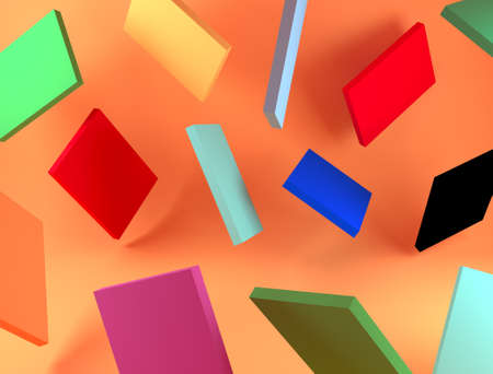 Colorful background. Bright squares on a colorful background. Minimalistic style. 3D rendering.の写真素材