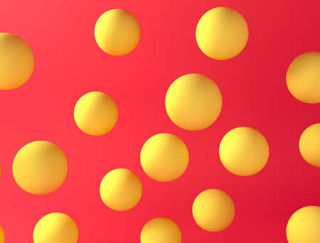 Chaotic yellow balls on a red background. Abstract color composition. Minimalist style. 3D renderingの写真素材