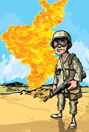 Cartoon US soldier in the deseのイラスト素材