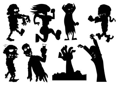 Collection of silhouette halloween characters including zombies and vampiresのイラスト素材