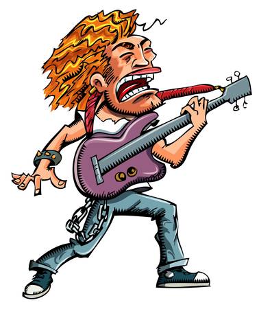 Cartoon of a heavy metal singer witha guitarのイラスト素材