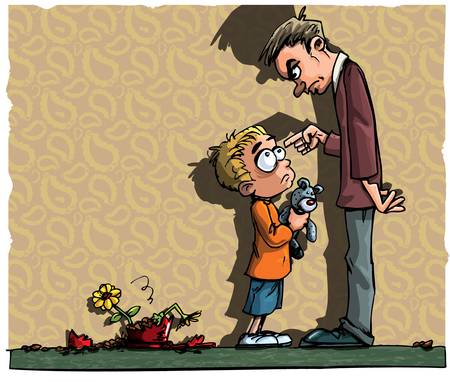 Cartoon of little boy being told off by his fatherのイラスト素材