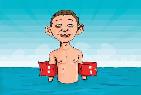 Cartoon of a boy with armbands in the waterのイラスト素材