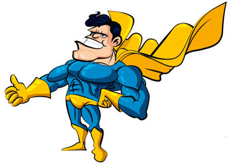 Cartoon Superman with huge chest. He is islotaed on whiteのイラスト素材