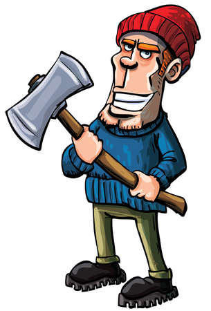 Cartoon lumberjack holding an axe.Isolated on whiteのイラスト素材