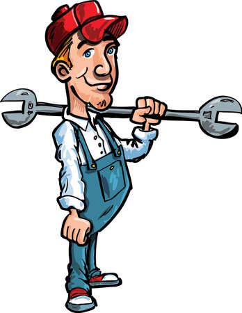 Cartoon plumber holding a tool isolated on whiteのイラスト素材