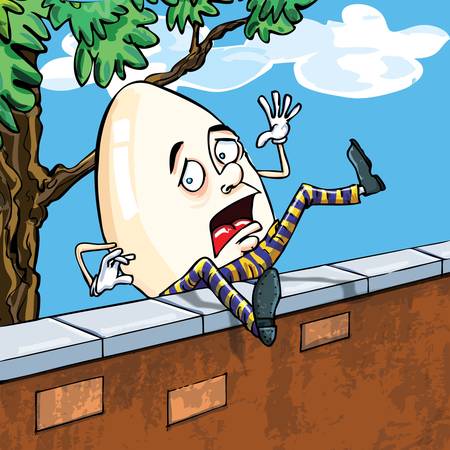 Humpty dumpty falling of the wall with the sky and clouds behindのイラスト素材