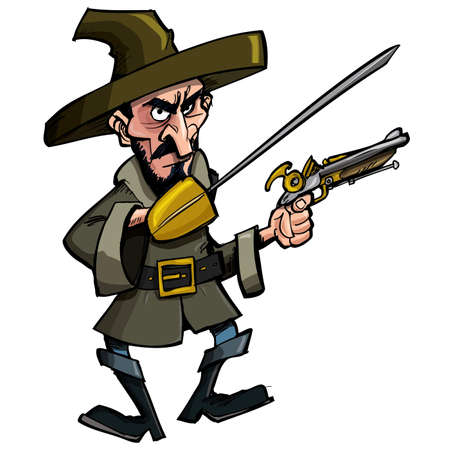 Cartoon pirate with a sword isolated on whiteのイラスト素材