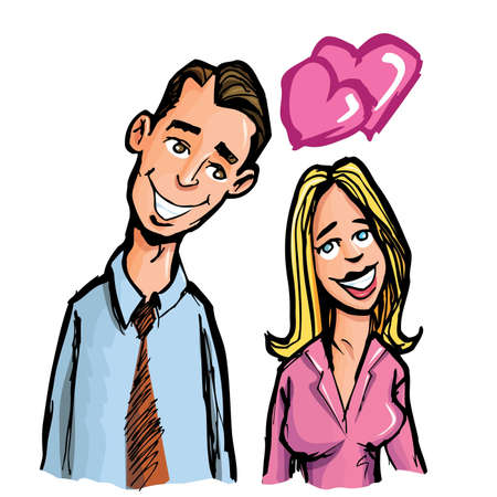 Cartoon couple in love. Isolaed on whiteのイラスト素材