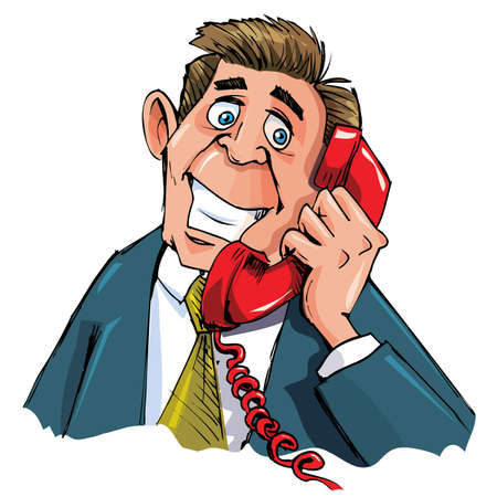 Cartoon office worker on the phone. He is smilingのイラスト素材