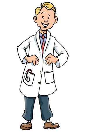 Cartoon doctor in white coat. Isolated on whiteのイラスト素材