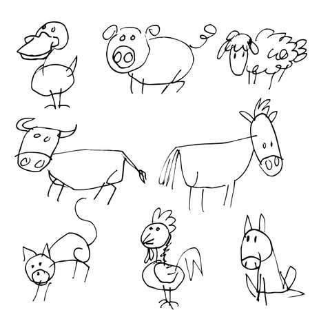 Cartoon set of farm animals isolated on whiteのイラスト素材