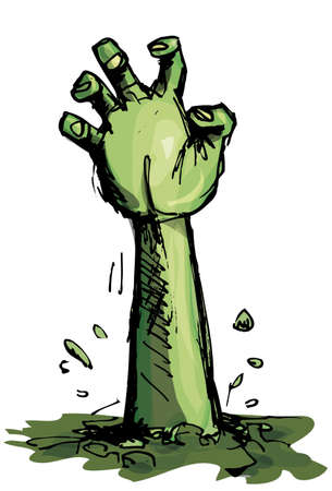 Cartoon of a green zombie hand coming out of the earthのイラスト素材