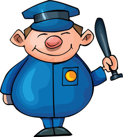 Cute Cartoon policeman with night stick . Isolated on whiteのイラスト素材