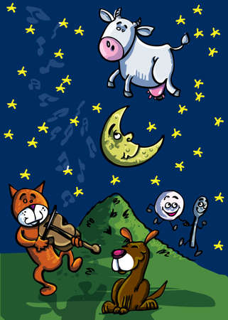 Hey diddle diddle, The Cat and the fiddle, The Cow jumped over the moonのイラスト素材