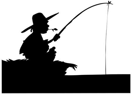 Silhouette of boy fishing. Isolated on whiteのイラスト素材