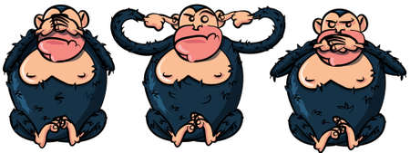 See, hear and speak no evil. Monkeys isolated on whiteのイラスト素材