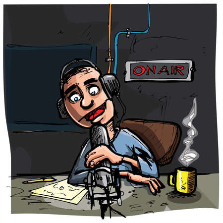 Cartoon Talk radio presenter. Dark studio behindのイラスト素材