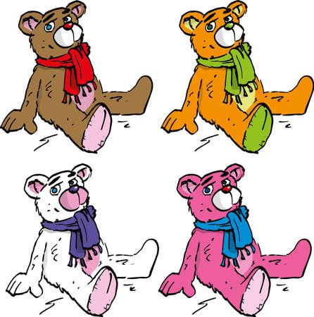 Four Cartoon teddy bears different colour. Isolated on whiteのイラスト素材