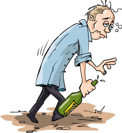 Cartoon Drunk with a bottle. Isolated on whiteのイラスト素材