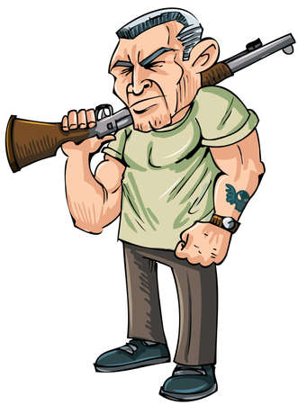Cartoon Vietnam vet with a rifle. Isolated on whiteのイラスト素材