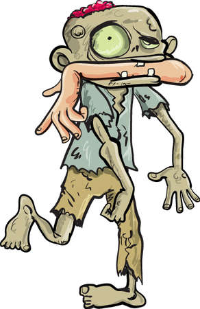 Cartoon zombie carrying a human arm in his mouth  Isolated on whiteのイラスト素材