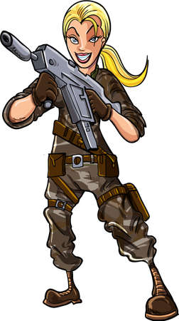 Illustration of female with a machine gun  Isolatedのイラスト素材
