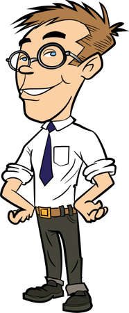 Cartoon young office worker with glasses. Isolatedのイラスト素材