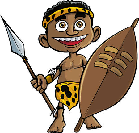 Cute cartoon zulu warrior. Isolated on whiteのイラスト素材
