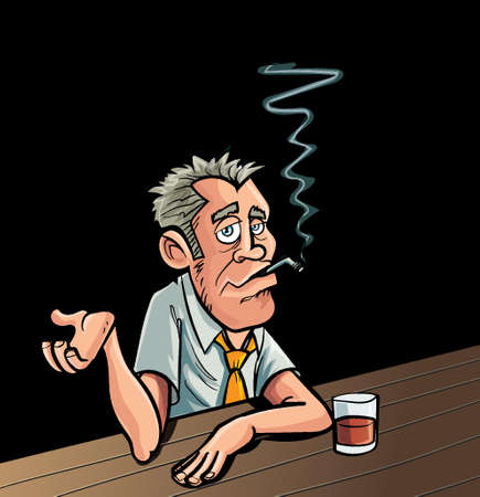 Cartoon smoker sitting at a bar with a drinkのイラスト素材