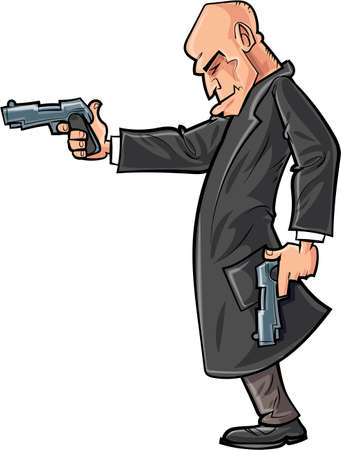 Cartoon bald gun man pointing his gun  Isolatedのイラスト素材