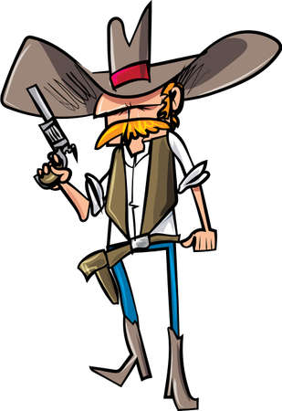 Cartoon cowboy sheriff with gun. Isolated on whiteのイラスト素材