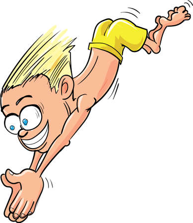 Cartoon kid diving down. Isolated on whiteのイラスト素材