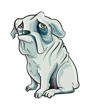 Cartoon bulldog with sad eyes. Isolated on whiteのイラスト素材