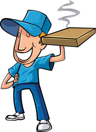 Stylised Cartoon Pizza Delivery Man Isolated On White Royalty