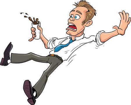 Cartoon of a man slipping and spilling his coffeeのイラスト素材