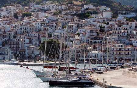 Boats near cost of Island of Skopelos in Greece Aegean sea の写真素材