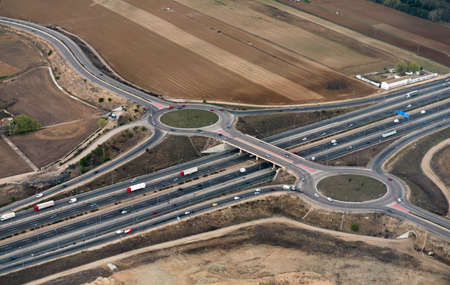 Higway bridge aerial view, Madrid, Spain.のeditorial素材