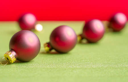 Red toys balls for Christmas tree, selective focus.の写真素材