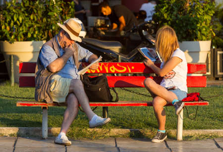 THESSALONIKI, GREECE - SEPTEMBER 3: People are enjoying the sunny weather in Aristotelos square on September 3, 2015 in Thessaloniki.のeditorial素材