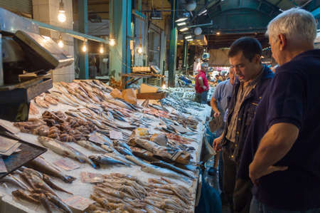 THESSALONIKI, GREECE - SEPTEMBER 4: People shopping in Modiano Market on September 4, 2015 in Thessaloniki.のeditorial素材