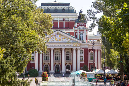 SOFIA, BULGARIA SEPT 14: People walk through Ivan Vazov National theater garden on September 13, 2017.のeditorial素材