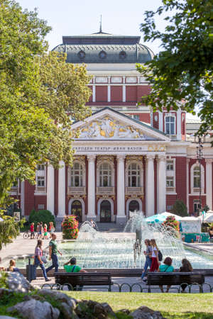 SOFIA, BULGARIA SEPT 14: People walk through Ivan Vazov National Theater garden on September 13, 2017.のeditorial素材