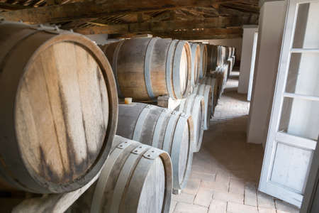 Wine barrels in cellar in Italy, Tuscan.