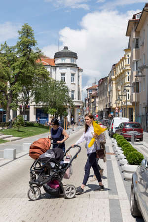 SOFIA, BULGARIA - JUNE 6: Pedestrians walks through the renovatedのeditorial素材