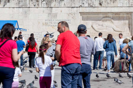 ATHENS, GREECE - 29 APRIL 2019: People are watching the official ceremony of the presidential guard (the so-calledのeditorial素材